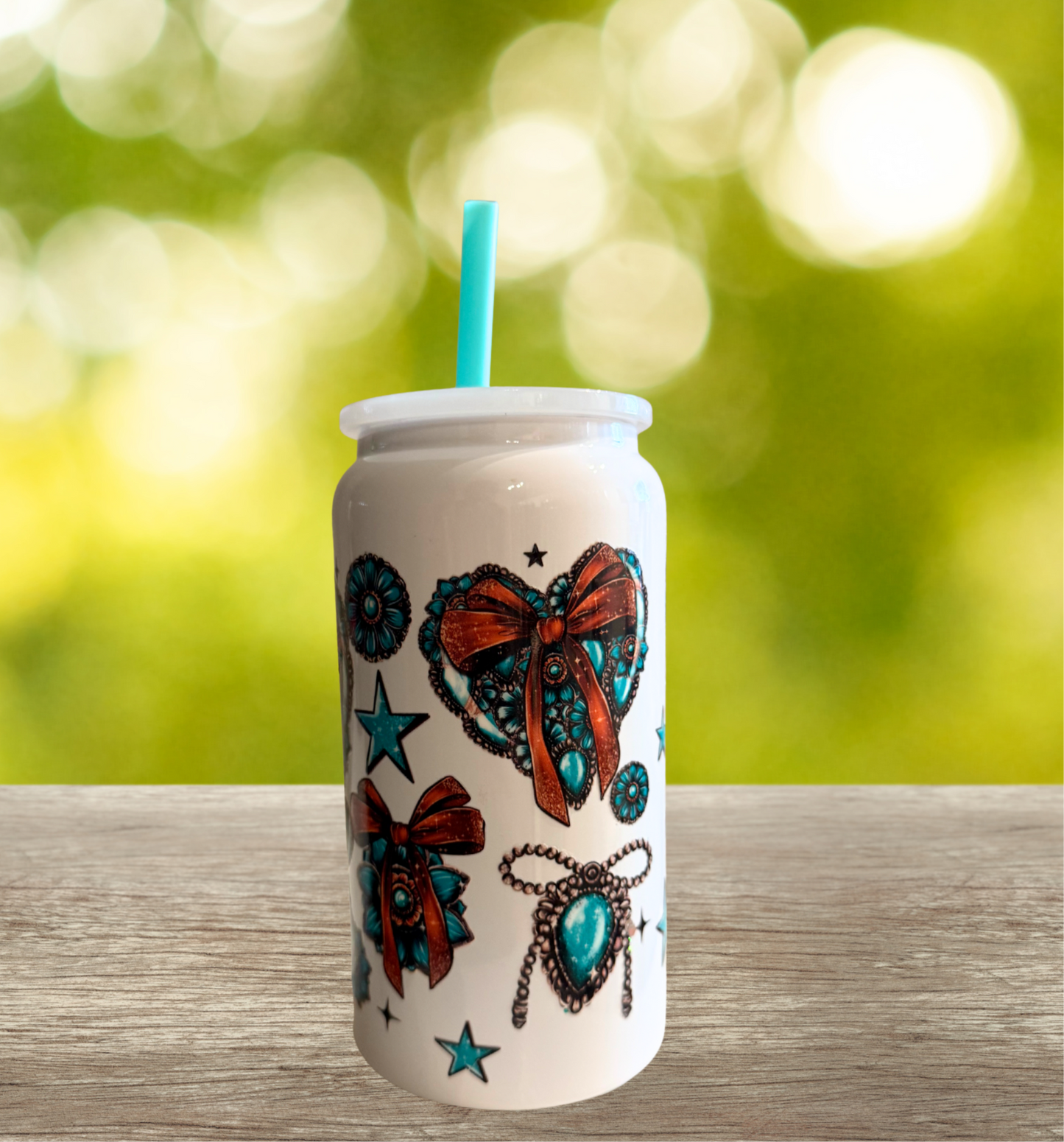 Turquoise Western Heart Stainless Steel Can Tumbler