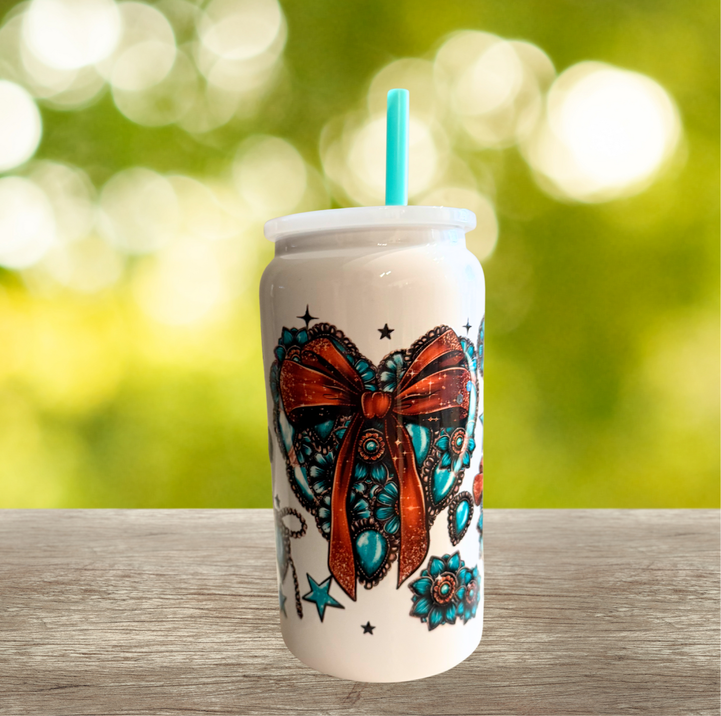 Turquoise Western Heart Stainless Steel Can Tumbler