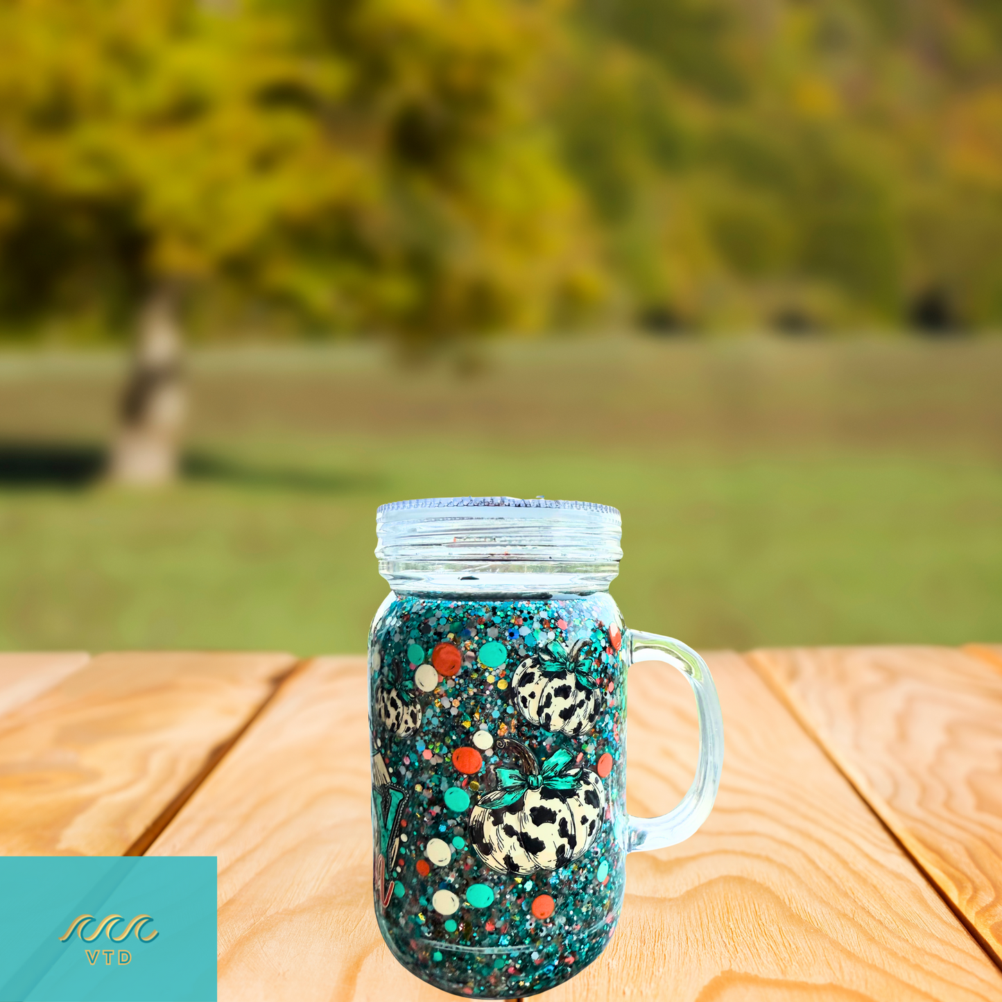 Pumpkin Snow Globe Mason Jar Tumbler