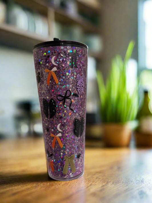 Coquette bow Halloween glitter Snowglobe Tumbler