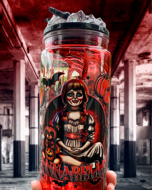 16 oz Horror Snowglobe Tumbler | Annabelle | Glow-in-the-Dark Lid