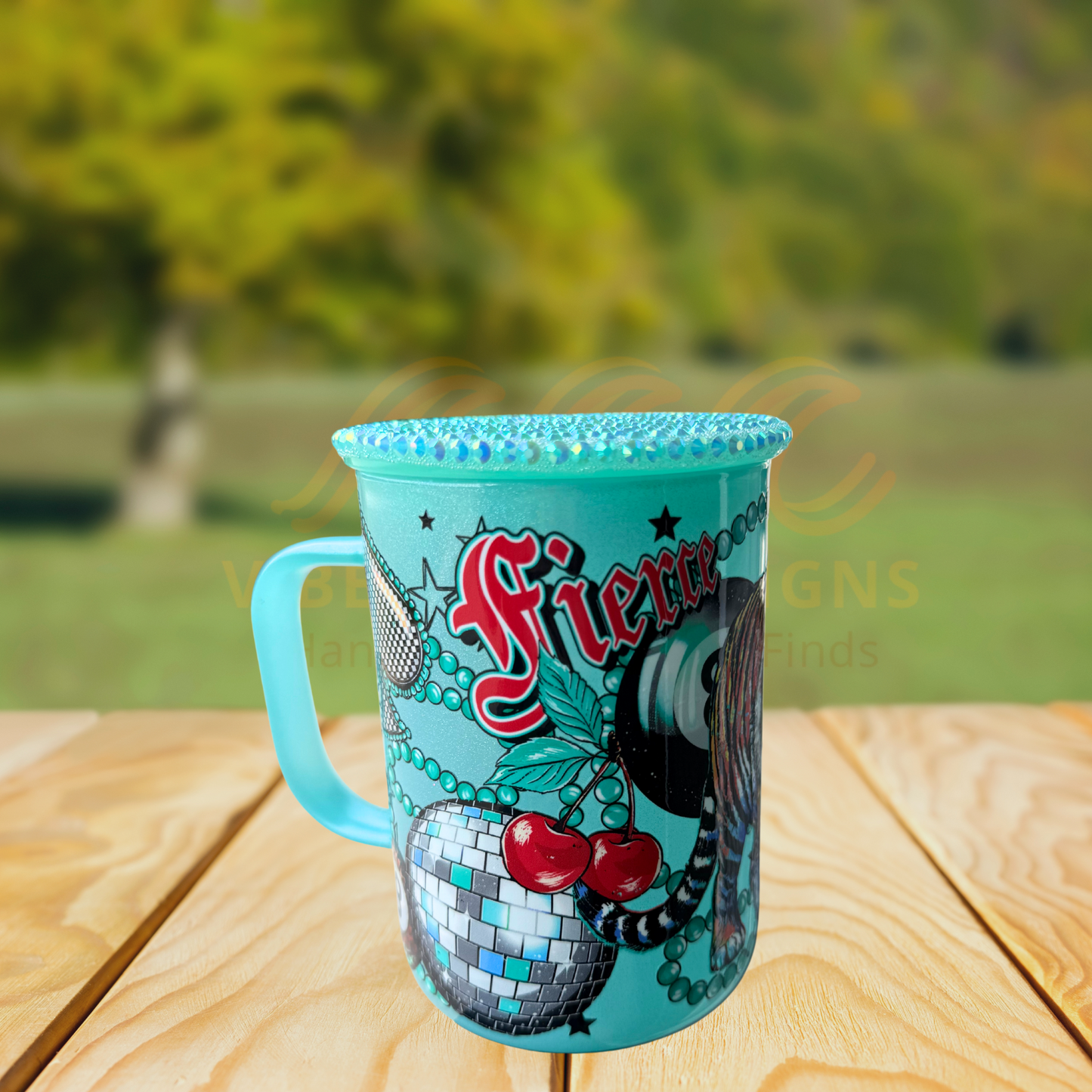 17 oz Glass Mug with Rhinestone Lid – Fierce & Fearless 💎